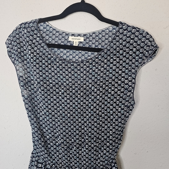 Max Studio Shirred Flowy Midi Lined Dress Blue Teal Size M Medium - Picture 2 of 12